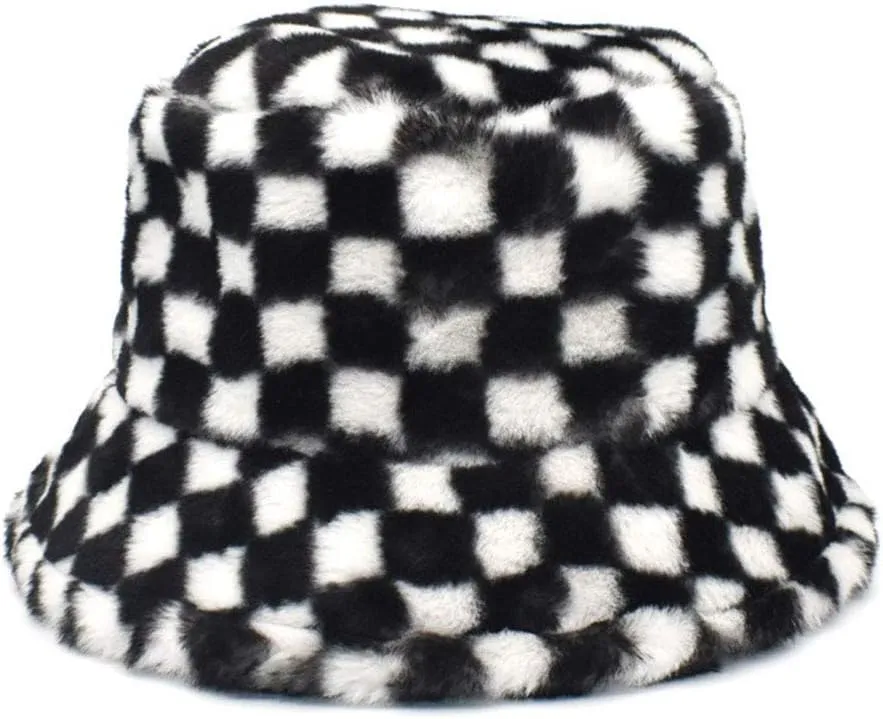 PURFANREE Women's Soft Faux Fur Bucket Hat Fluffy Winter Warmer Fisherman Cap