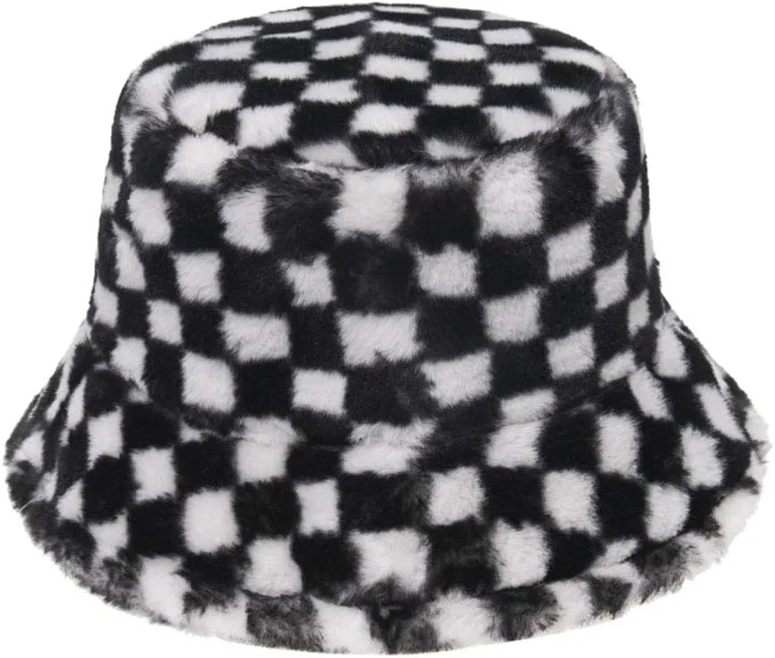 PURFANREE Women's Soft Faux Fur Bucket Hat Fluffy Winter Warmer Fisherman Cap
