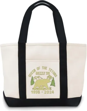 Queen of The Tetons hat Grizzly 399 Forever The Queen of The Tetons 1996-2024 canvas tote bag Canvas bag canvas bag for women Use For Grocery Bags,Shopping BagsCanvas bagChristmasWoman