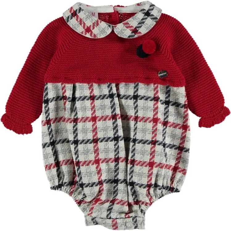 "George" Red Checked Knit Romper