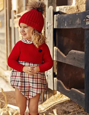 "George" Red Checked Knit Romper