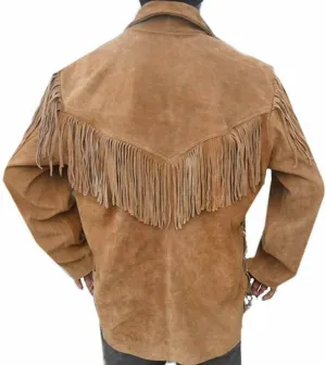 R M Traditional Cowboy Suede Leather Fringed Shirt Mens Western Style Leather Jacket & Coat