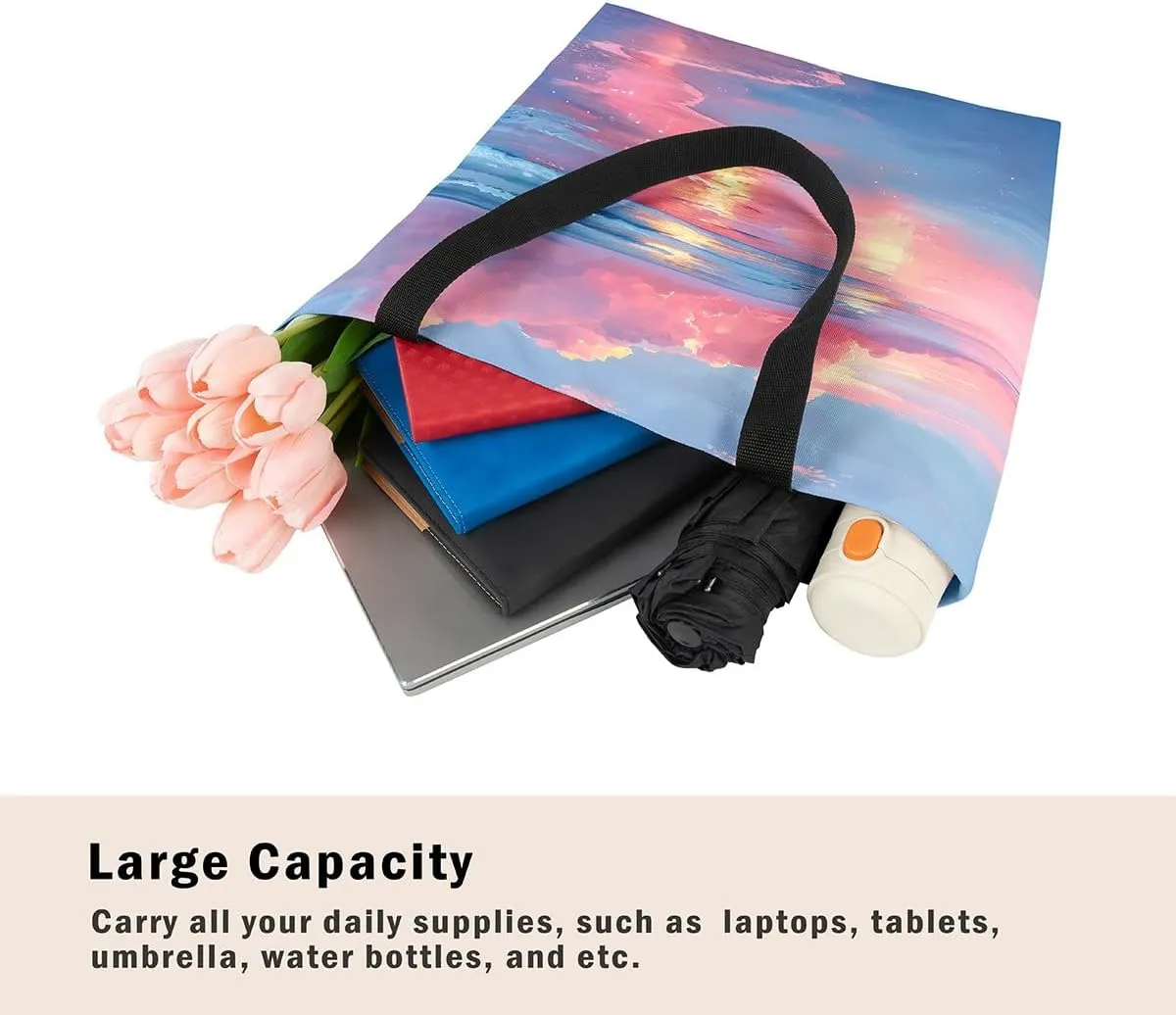 Rainbow Castle Canvas Tote Bag Castle Dreamy Themed Canvas Bags