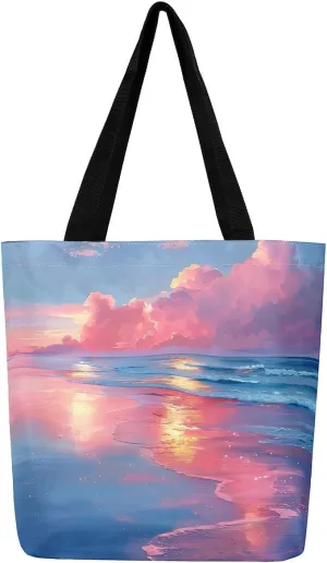 Rainbow Castle Canvas Tote Bag Castle Dreamy Themed Canvas Bags