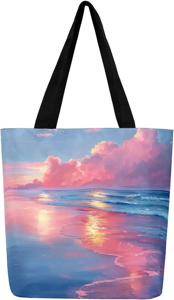 Rainbow Castle Canvas Tote Bag Castle Dreamy Themed Canvas Bags