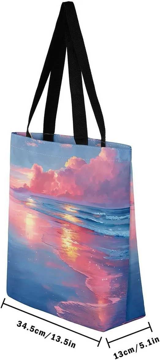 Rainbow Castle Canvas Tote Bag Castle Dreamy Themed Canvas Bags