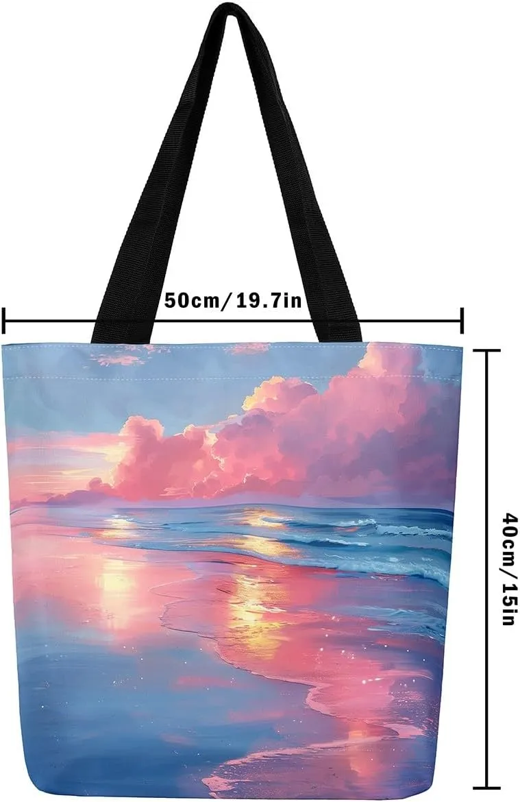 Rainbow Castle Canvas Tote Bag Castle Dreamy Themed Canvas Bags