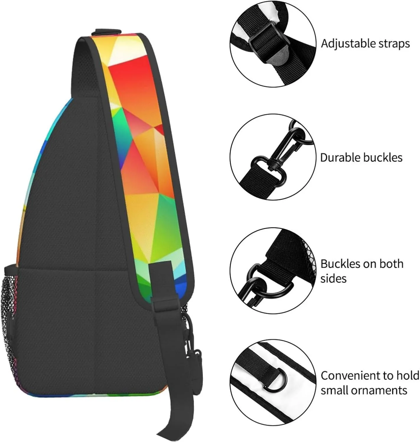 Rainbow Geometric Print Men'S Casual Crossbody Chest Bag - A Versatile Accessory For Everyday Use And Short Trips