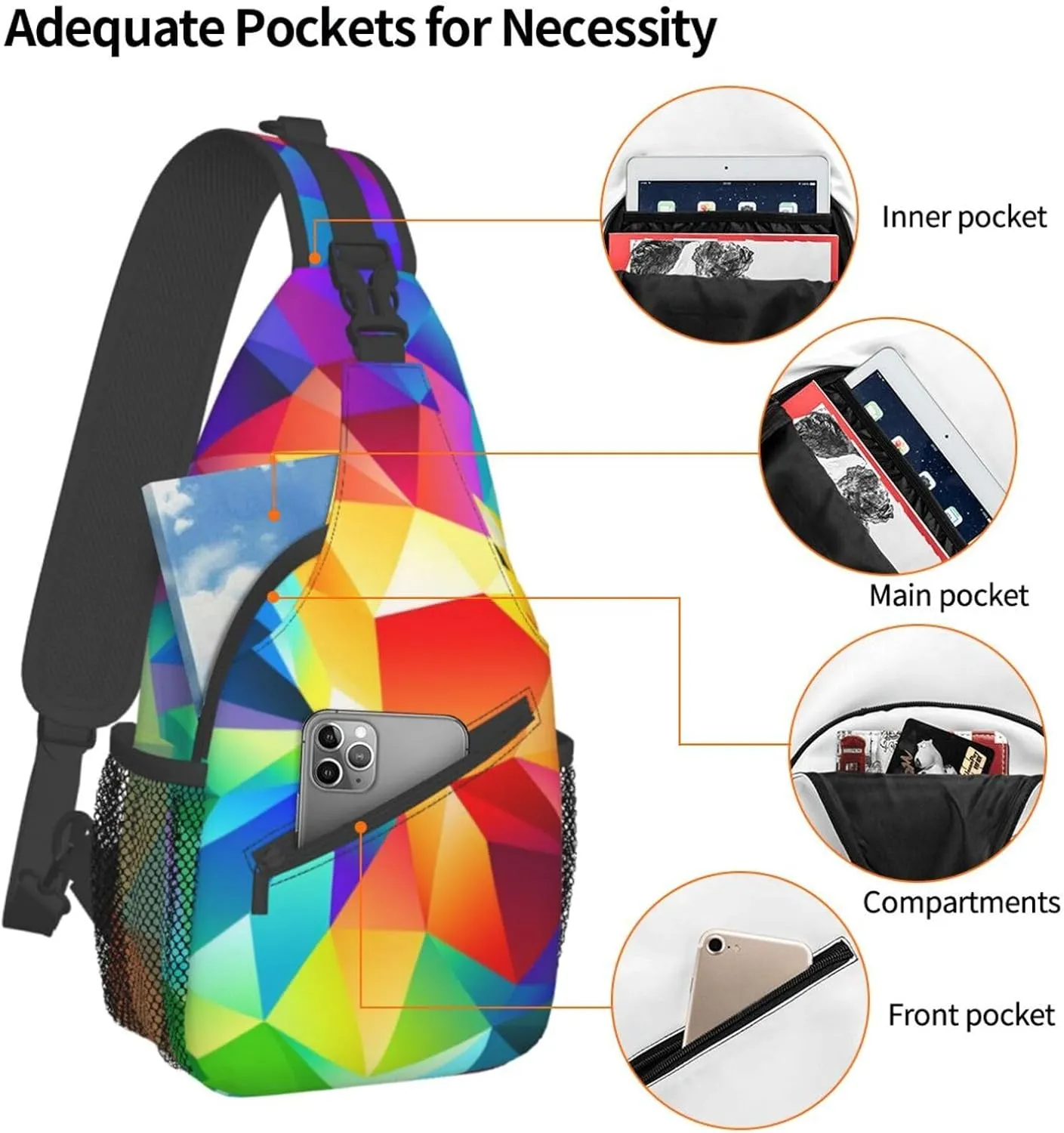 Rainbow Geometric Print Men'S Casual Crossbody Chest Bag - A Versatile Accessory For Everyday Use And Short Trips