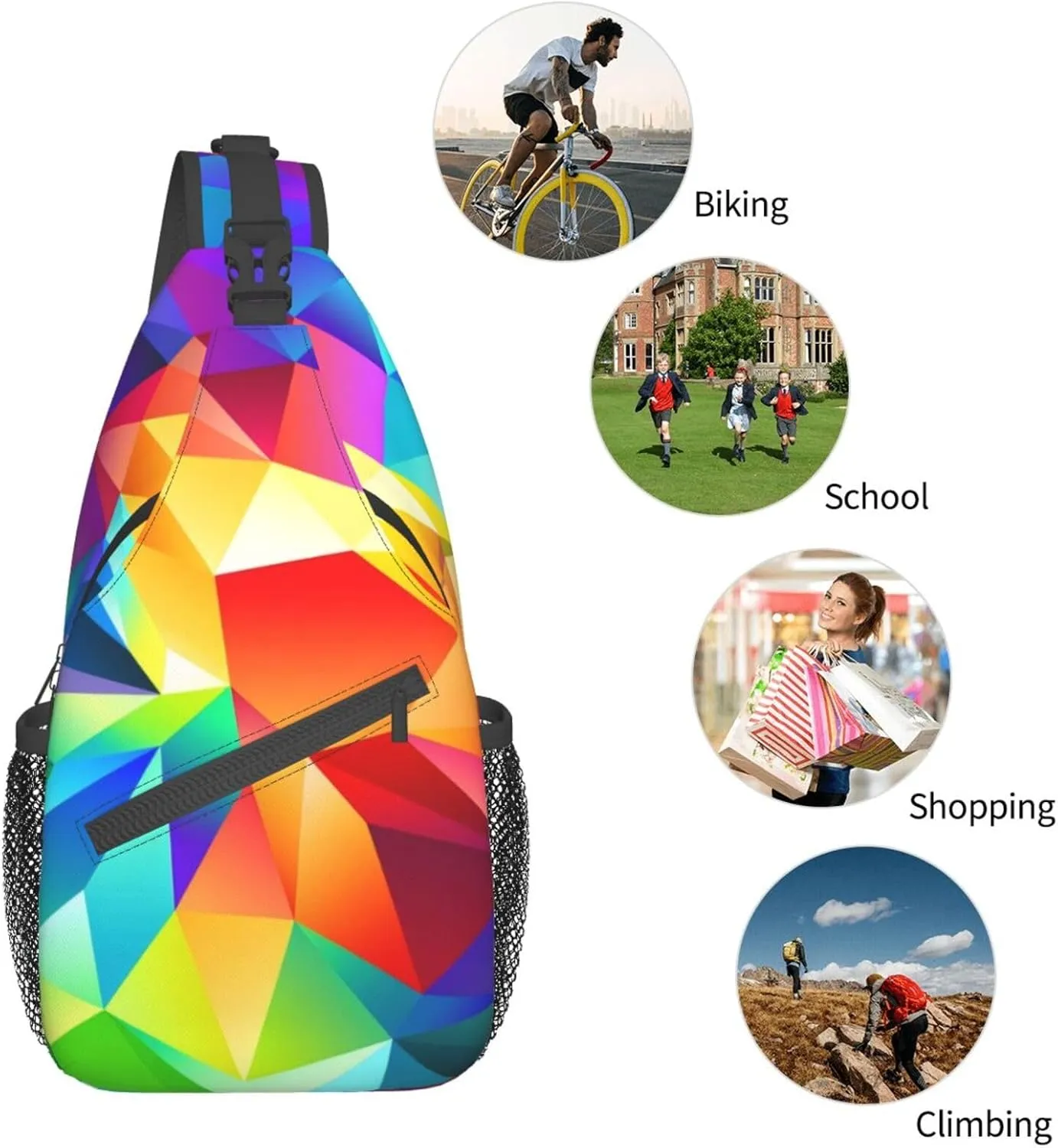 Rainbow Geometric Print Men'S Casual Crossbody Chest Bag - A Versatile Accessory For Everyday Use And Short Trips