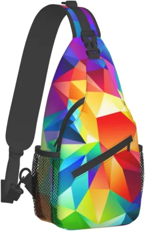 Rainbow Geometric Print Men'S Casual Crossbody Chest Bag - A Versatile Accessory For Everyday Use And Short Trips
