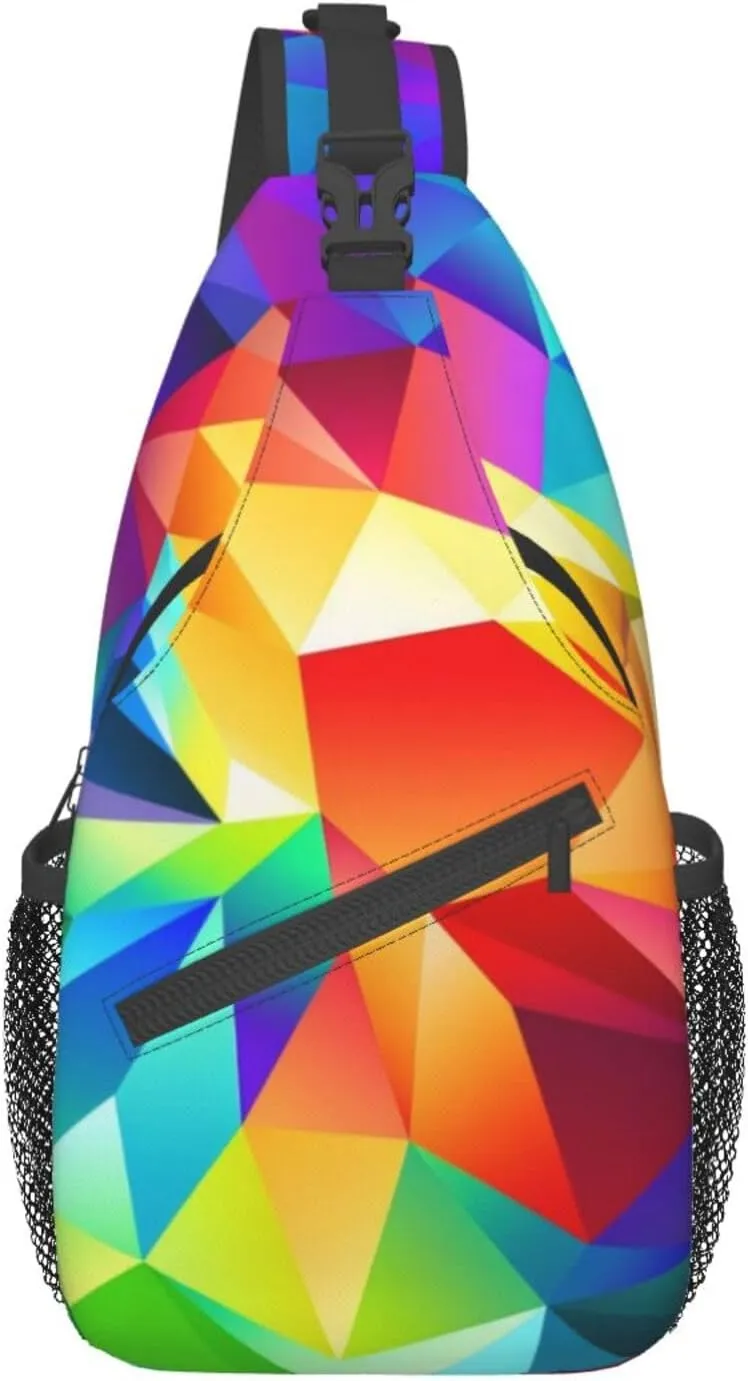 Rainbow Geometric Print Men'S Casual Crossbody Chest Bag - A Versatile Accessory For Everyday Use And Short Trips
