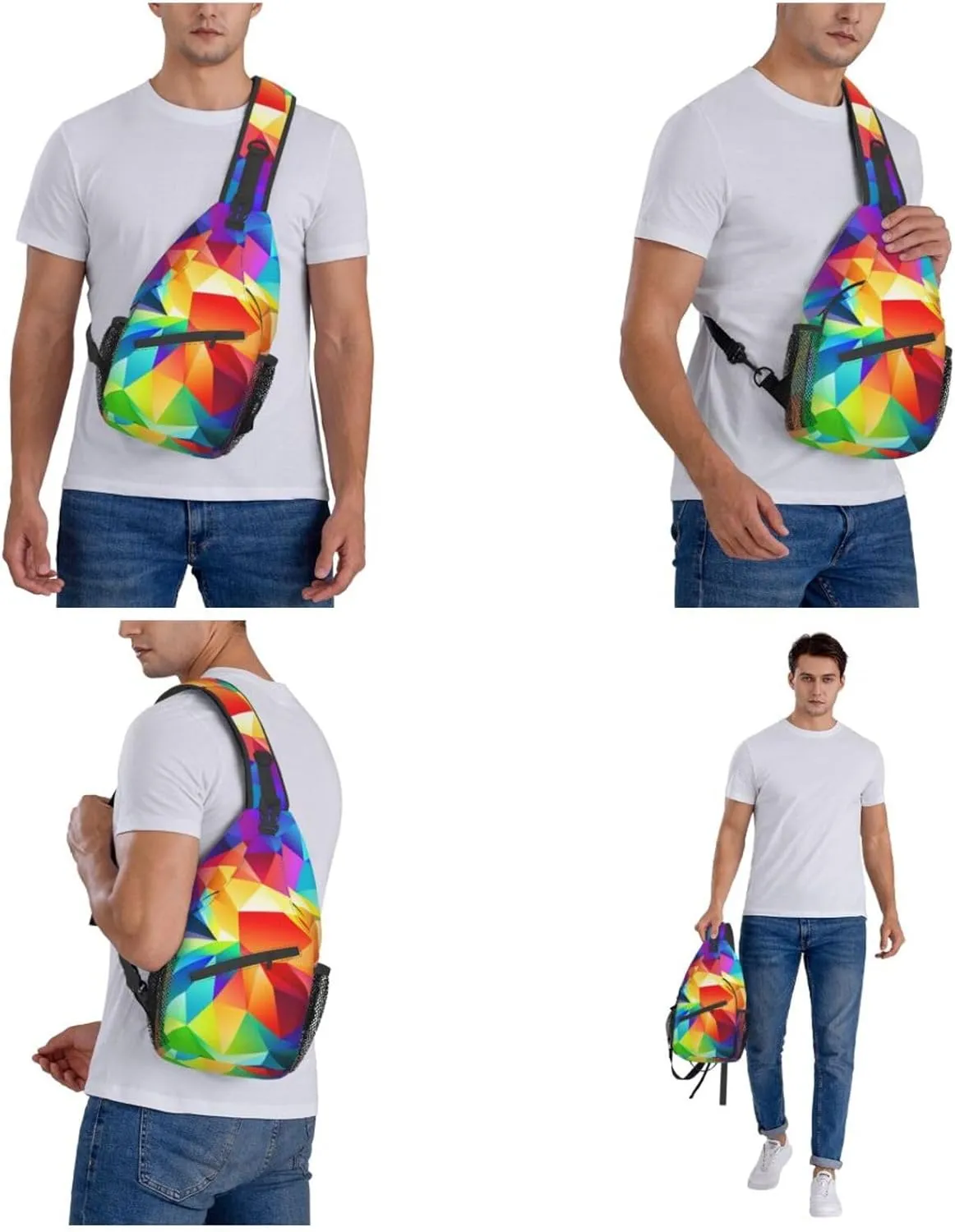 Rainbow Geometric Print Men'S Casual Crossbody Chest Bag - A Versatile Accessory For Everyday Use And Short Trips