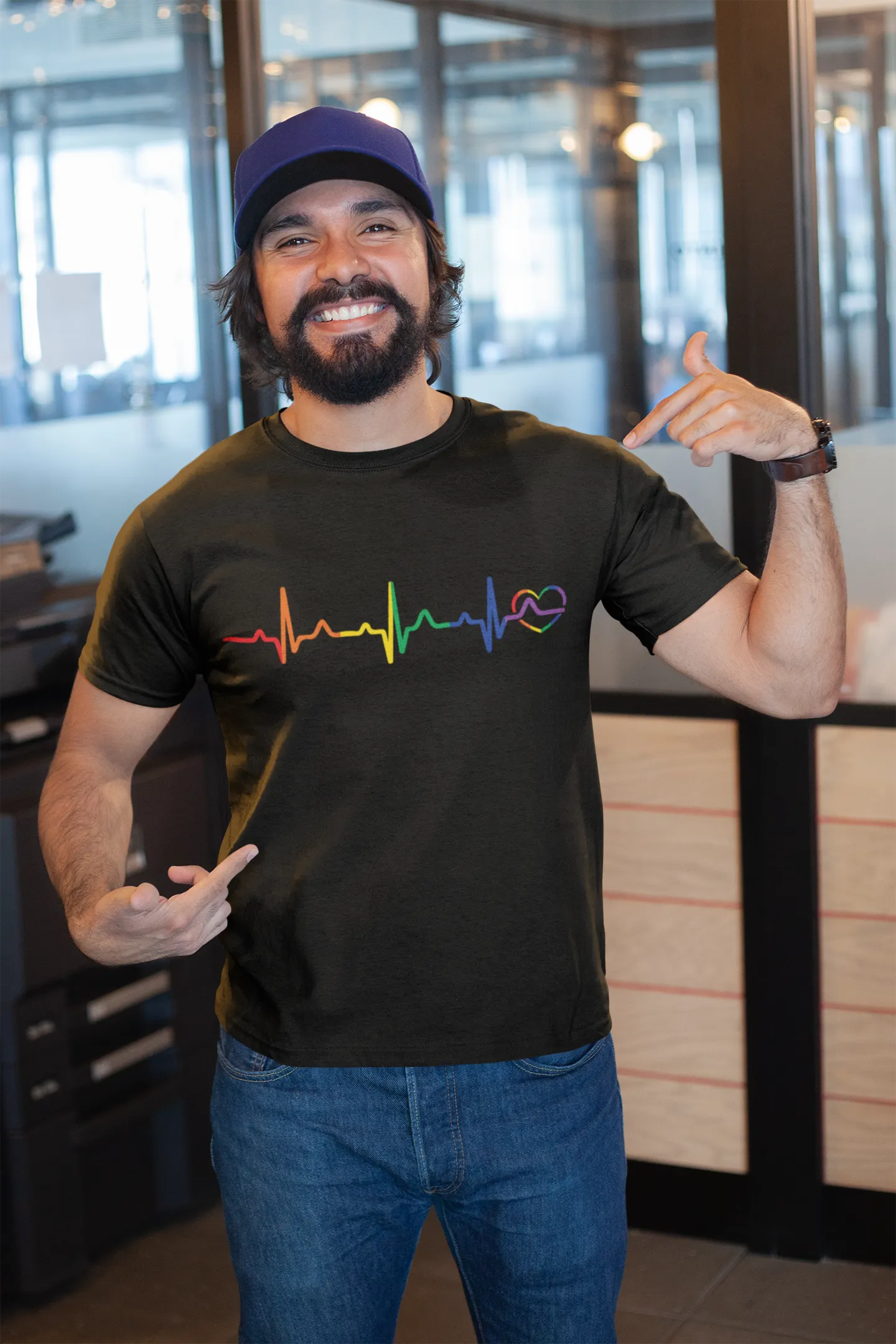 Rainbow Heartbeat Gay Pride T Shirt