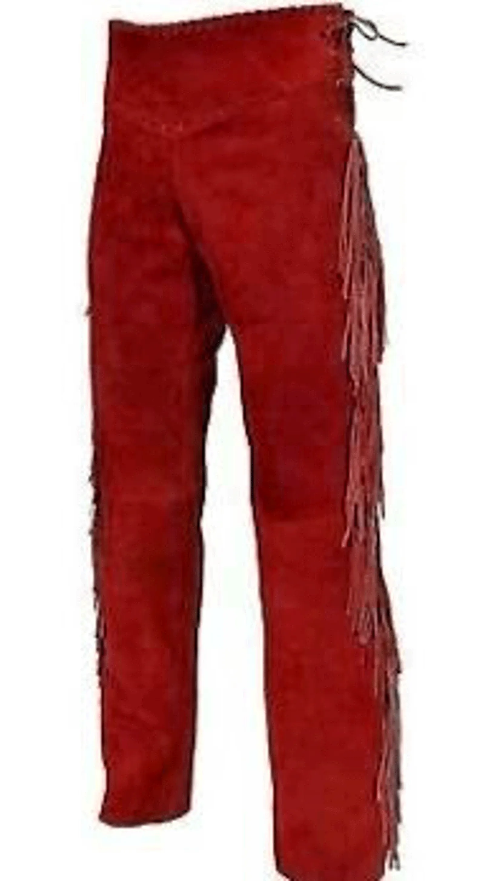 Red Suede Leather Fringe Pants For Men Western Pant MFP1123