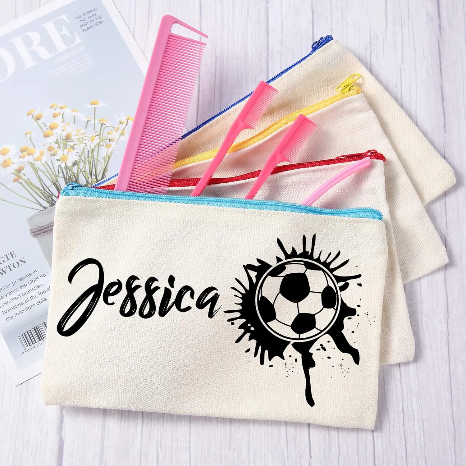 Reginary 80 Pack Canvas Zipper Makeup Bags Bulk Pencil Pouches Blank DIY Craft Canvas Cosmetic Bag Pouch with Zipper for Makeup Cosmetic Toiletry Stationary Storage(Natural and Colorful Zippers)