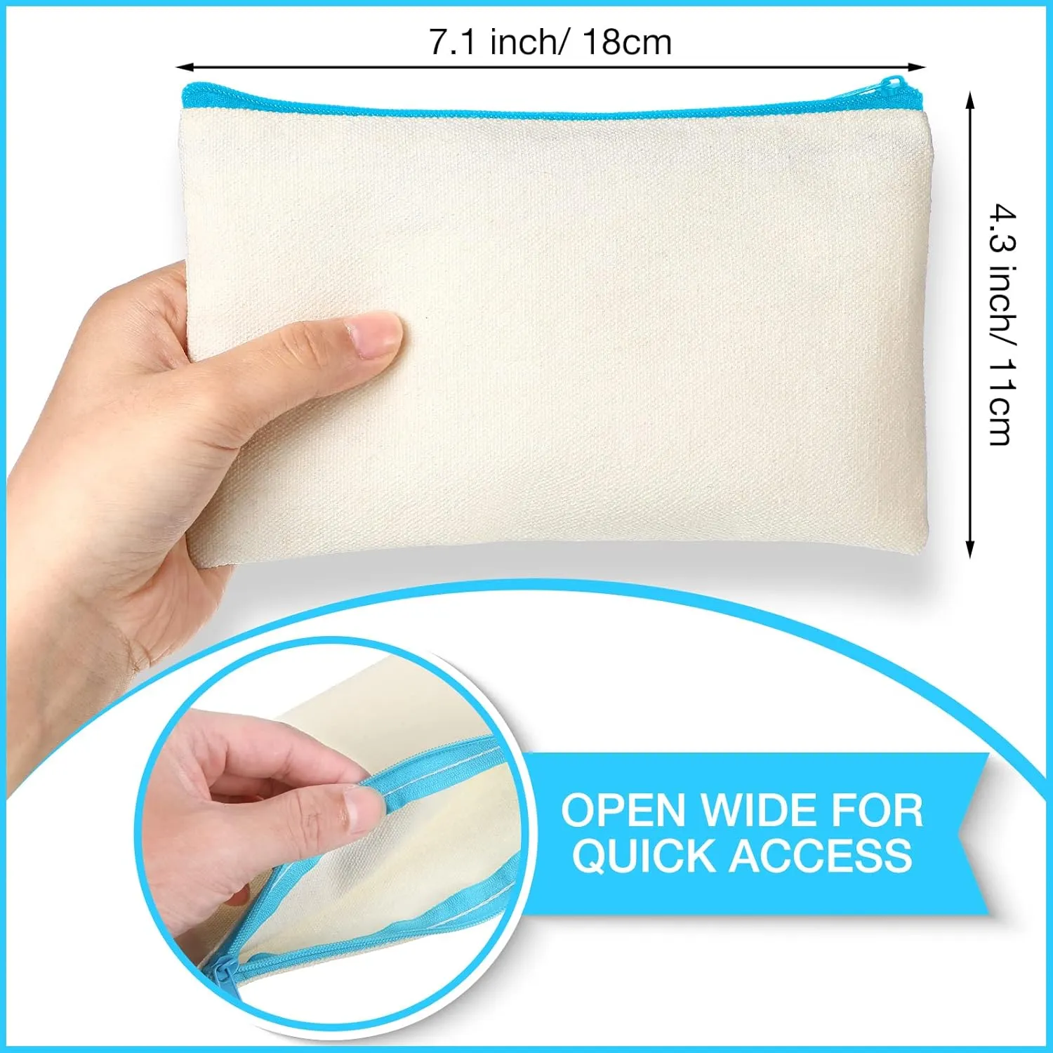 Reginary 80 Pack Canvas Zipper Makeup Bags Bulk Pencil Pouches Blank DIY Craft Canvas Cosmetic Bag Pouch with Zipper for Makeup Cosmetic Toiletry Stationary Storage(Natural and Colorful Zippers)