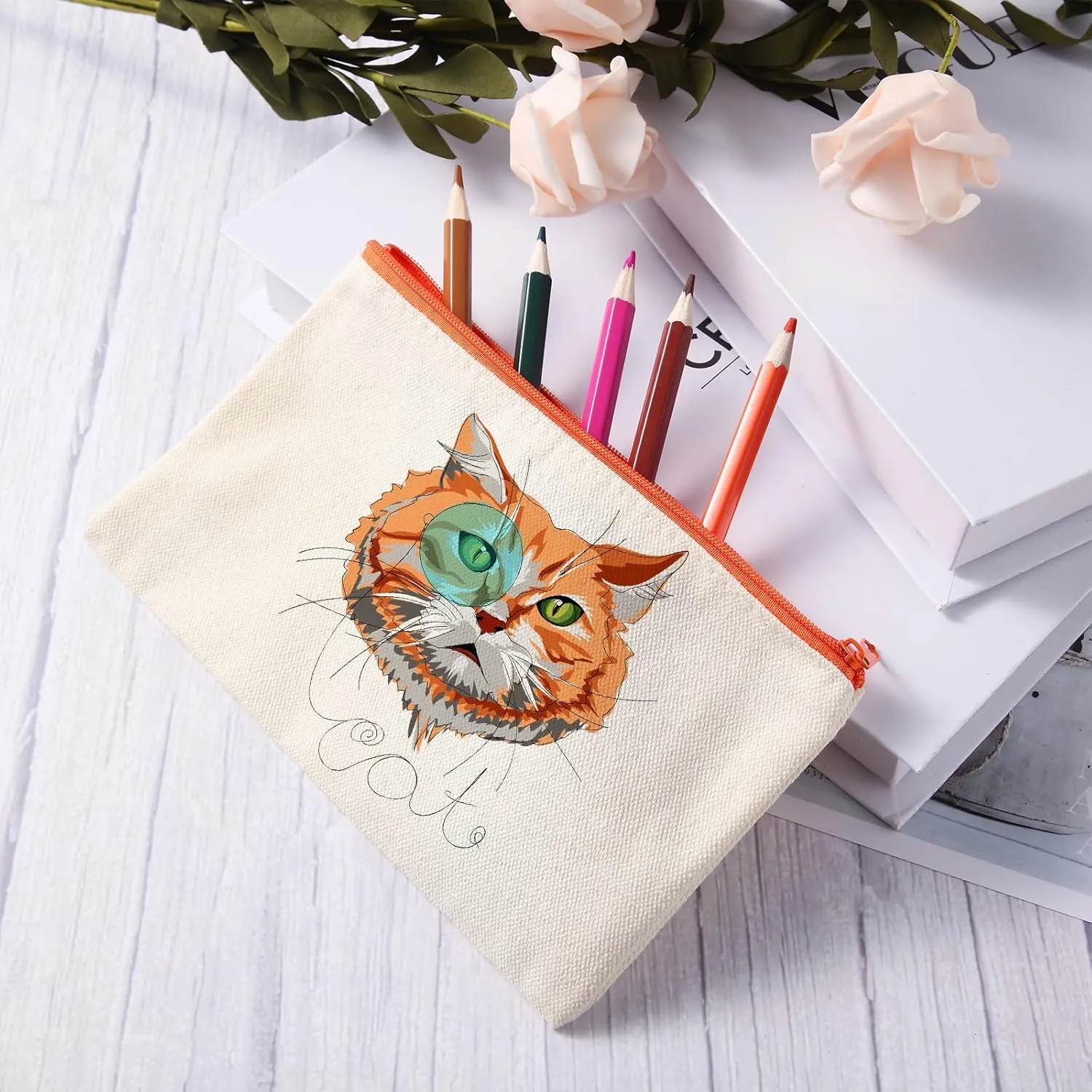 Reginary 80 Pack Canvas Zipper Makeup Bags Bulk Pencil Pouches Blank DIY Craft Canvas Cosmetic Bag Pouch with Zipper for Makeup Cosmetic Toiletry Stationary Storage(Natural and Colorful Zippers)