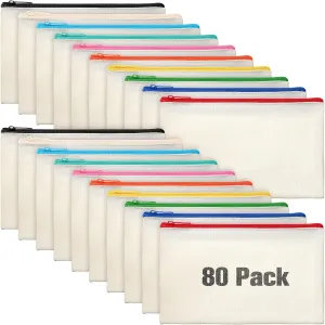 Reginary 80 Pack Canvas Zipper Makeup Bags Bulk Pencil Pouches Blank DIY Craft Canvas Cosmetic Bag Pouch with Zipper for Makeup Cosmetic Toiletry Stationary Storage(Natural and Colorful Zippers)