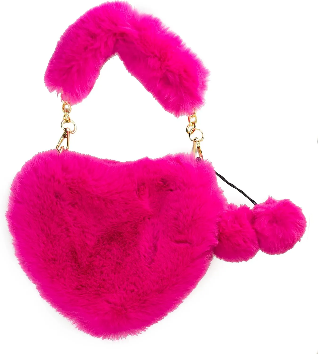 Rejolly Furry Purse for Girls Heart Shaped Fluffy Faux Fur Handbag for Women Soft Small Shoulder Bag Clutch Purse