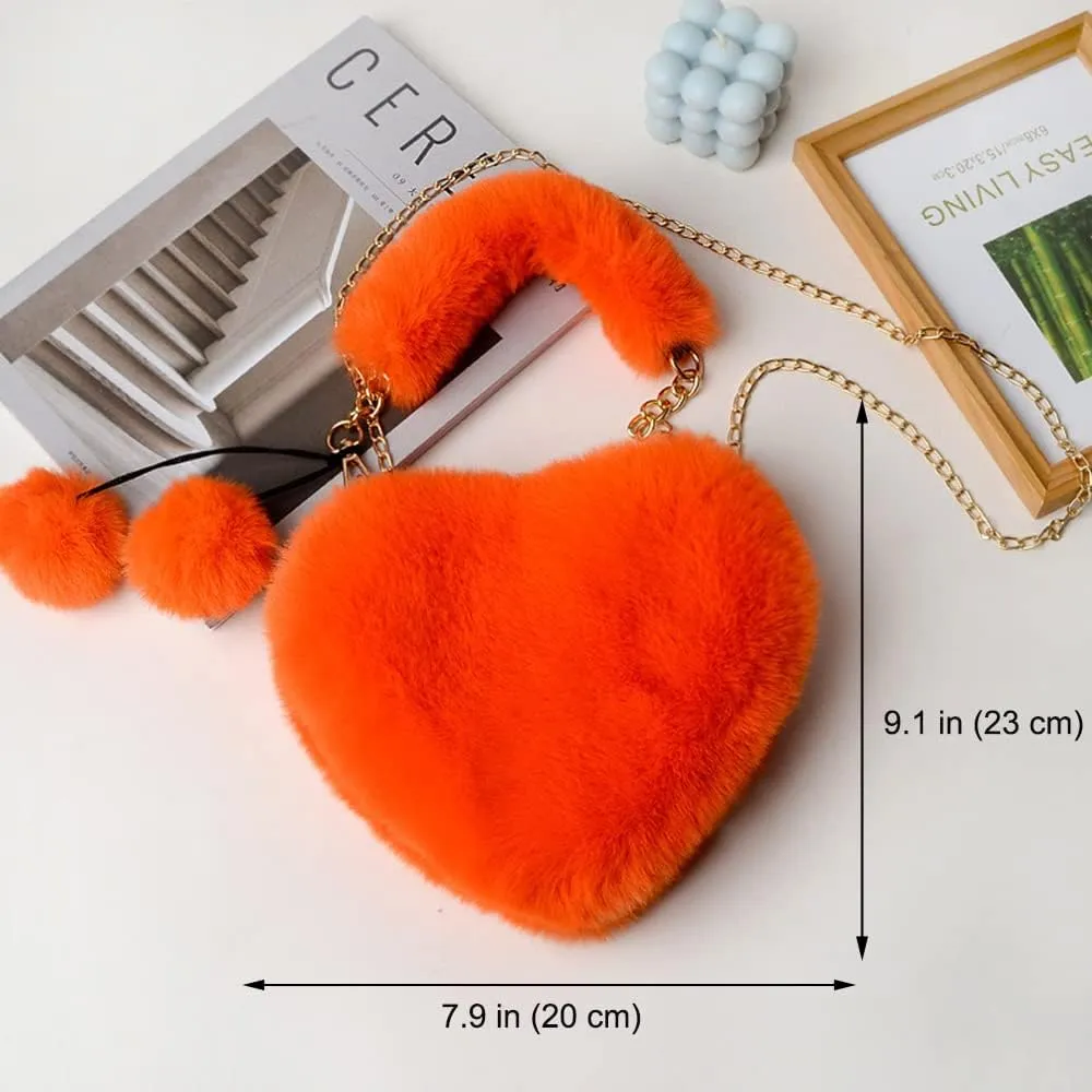 Rejolly Furry Purse for Girls Heart Shaped Fluffy Faux Fur Handbag for Women Soft Small Shoulder Bag Clutch Purse