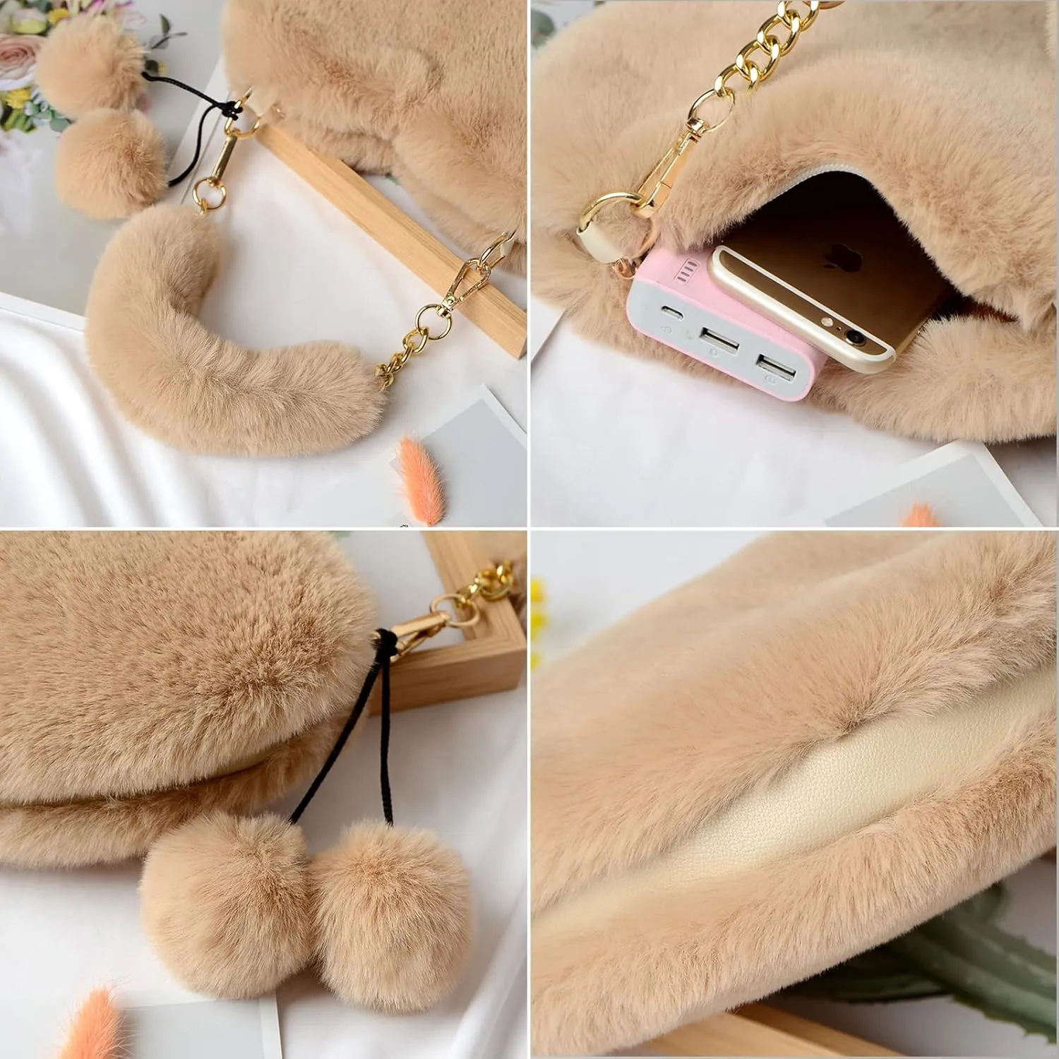 Rejolly Furry Purse for Girls Heart Shaped Fluffy Faux Fur Handbag for Women Soft Small Shoulder Bag Clutch Purse