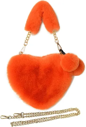 Rejolly Furry Purse for Girls Heart Shaped Fluffy Faux Fur Handbag for Women Soft Small Shoulder Bag Clutch Purse