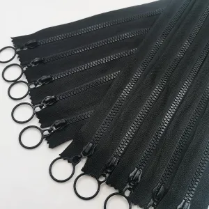 Resin 10pcs Non-separating Zippers with Ring Pulls #3 Plastic Zippers Lifting Pull Close-end for Clothes DIY Handbags Sewing Craft Bags Mixed 10inch-Black