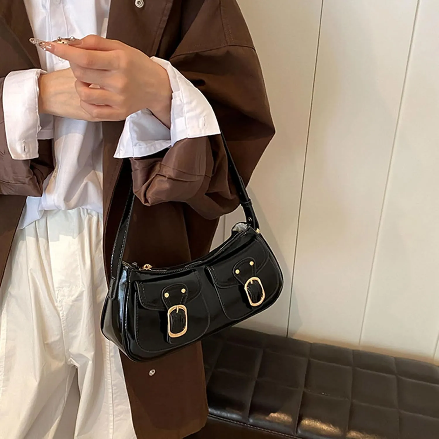 Retro Shoulder Bag Fashionable Crossbody Bags PU Leather Armpit Purse Casual Underarm Bags for Women and Girls