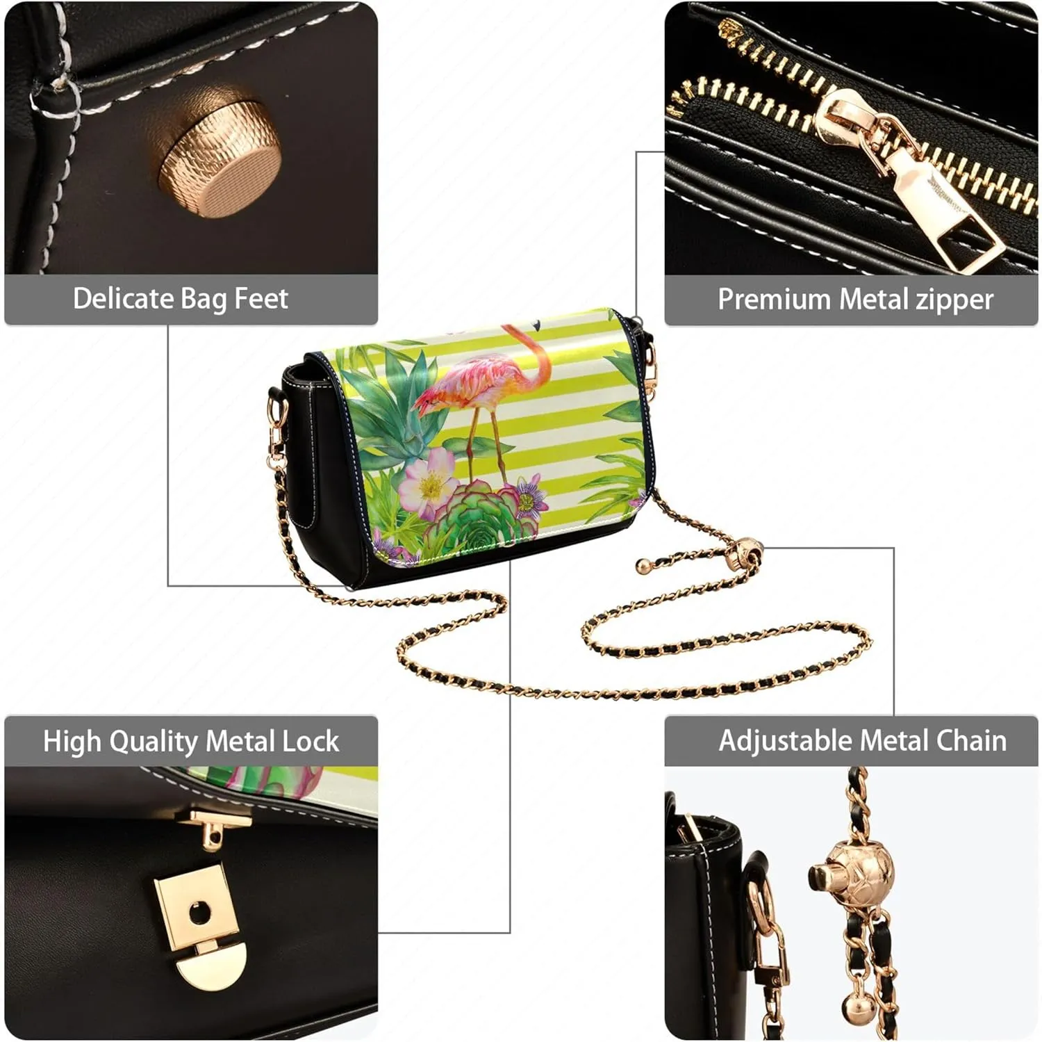Retro Shoulder Leather Bags, Cute Woodland Animals Fox Crossbody Bags for Women Phone Satchel with Chain Strap