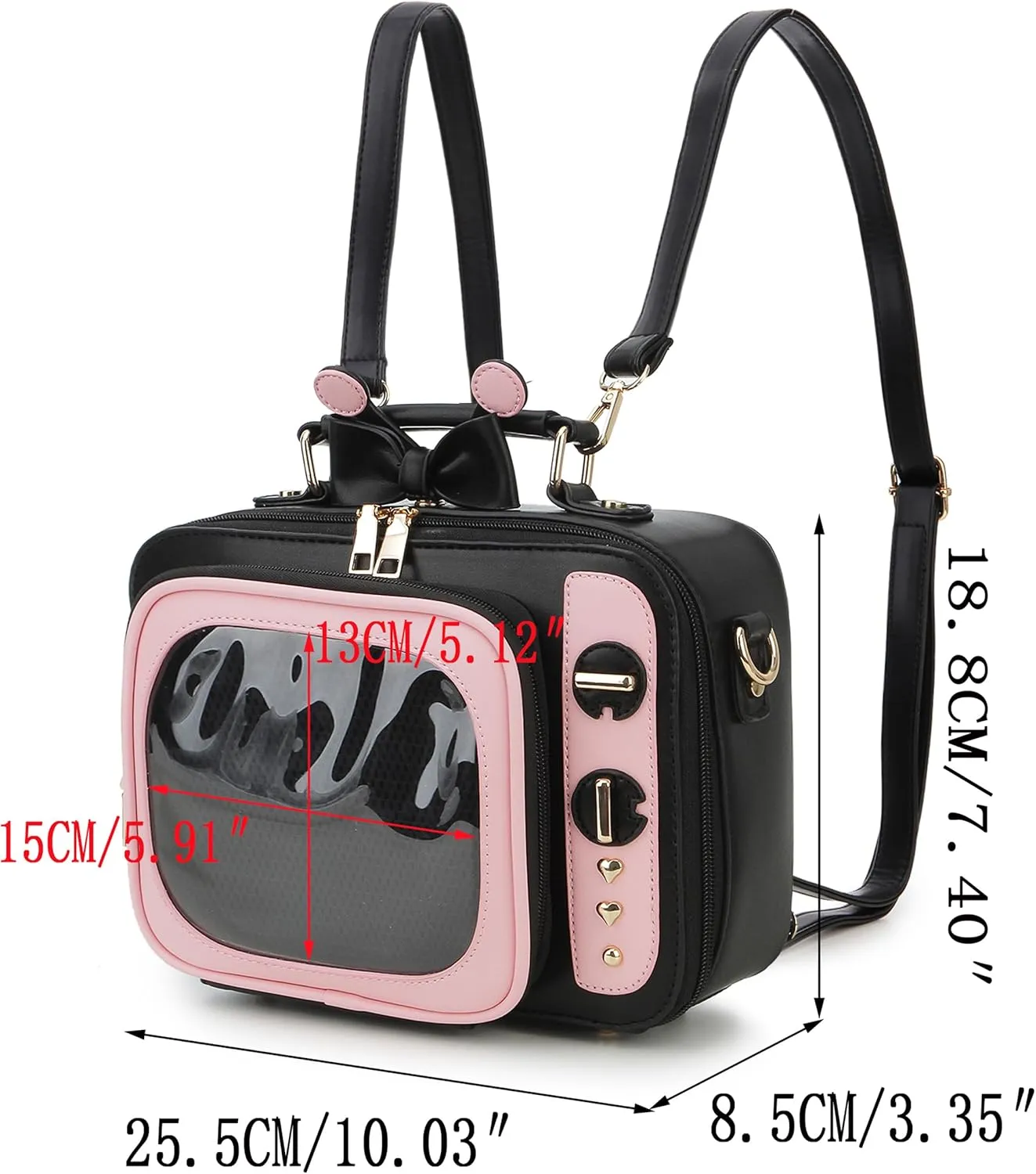 Retro TV Shaped Ita Bag Backpack Small Pin Display Bag with Inserts Cute Ita Crossbody Bag for Enamel Pins Display