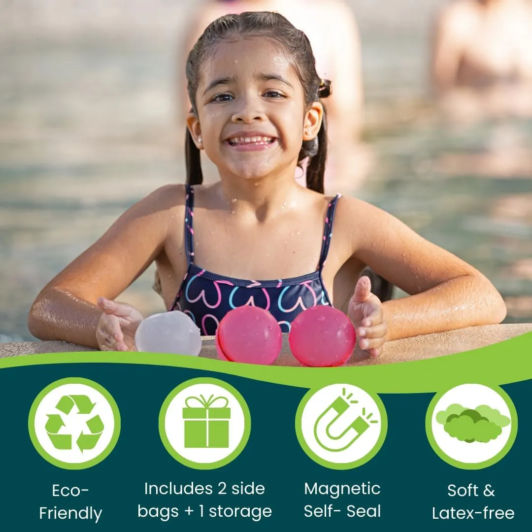 Reusable Water Balloons 16 Pcs Magnetic Self-Sealing. With 2 Side Bags. Refillable Latex-Free Soft Silicone Bombs Quick Fill Balls Boy Girl Gift Toy for Outdoor Activities Pool Beach Splash Fun