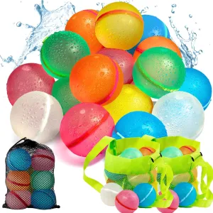 Reusable Water Balloons 16 Pcs Magnetic Self-Sealing. With 2 Side Bags. Refillable Latex-Free Soft Silicone Bombs Quick Fill Balls Boy Girl Gift Toy for Outdoor Activities Pool Beach Splash Fun