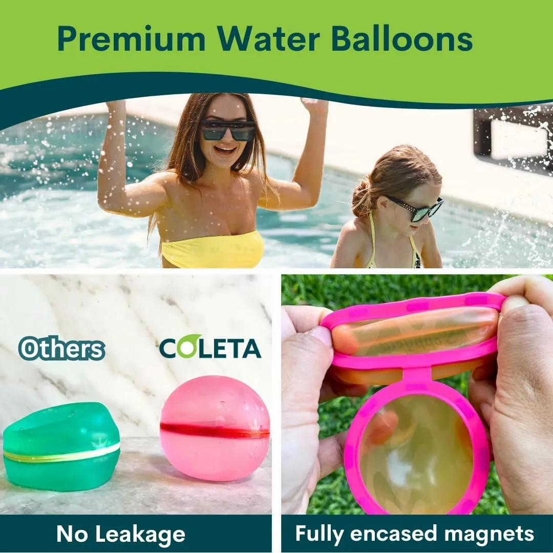 Reusable Water Balloons 16 Pcs Magnetic Self-Sealing. With 2 Side Bags. Refillable Latex-Free Soft Silicone Bombs Quick Fill Balls Boy Girl Gift Toy for Outdoor Activities Pool Beach Splash Fun