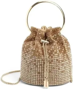 Rhinestone Bucket Bag Women Shoulder Handbag Bags Round Women Chain Shiny Crystal Clutch Purse Bag Rhinestones(Gold 2)