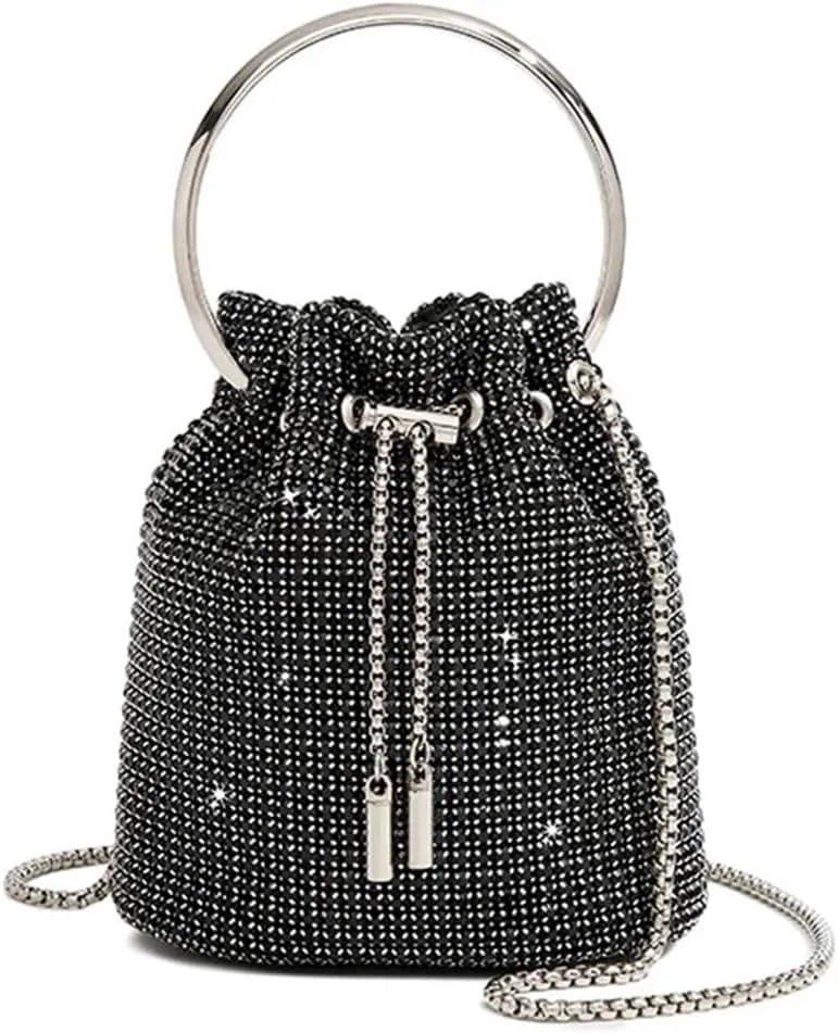 Rhinestone Bucket Bag Women Shoulder Handbag Bags Round Women Chain Shiny Crystal Clutch Purse Bag Rhinestones(Gold 2)