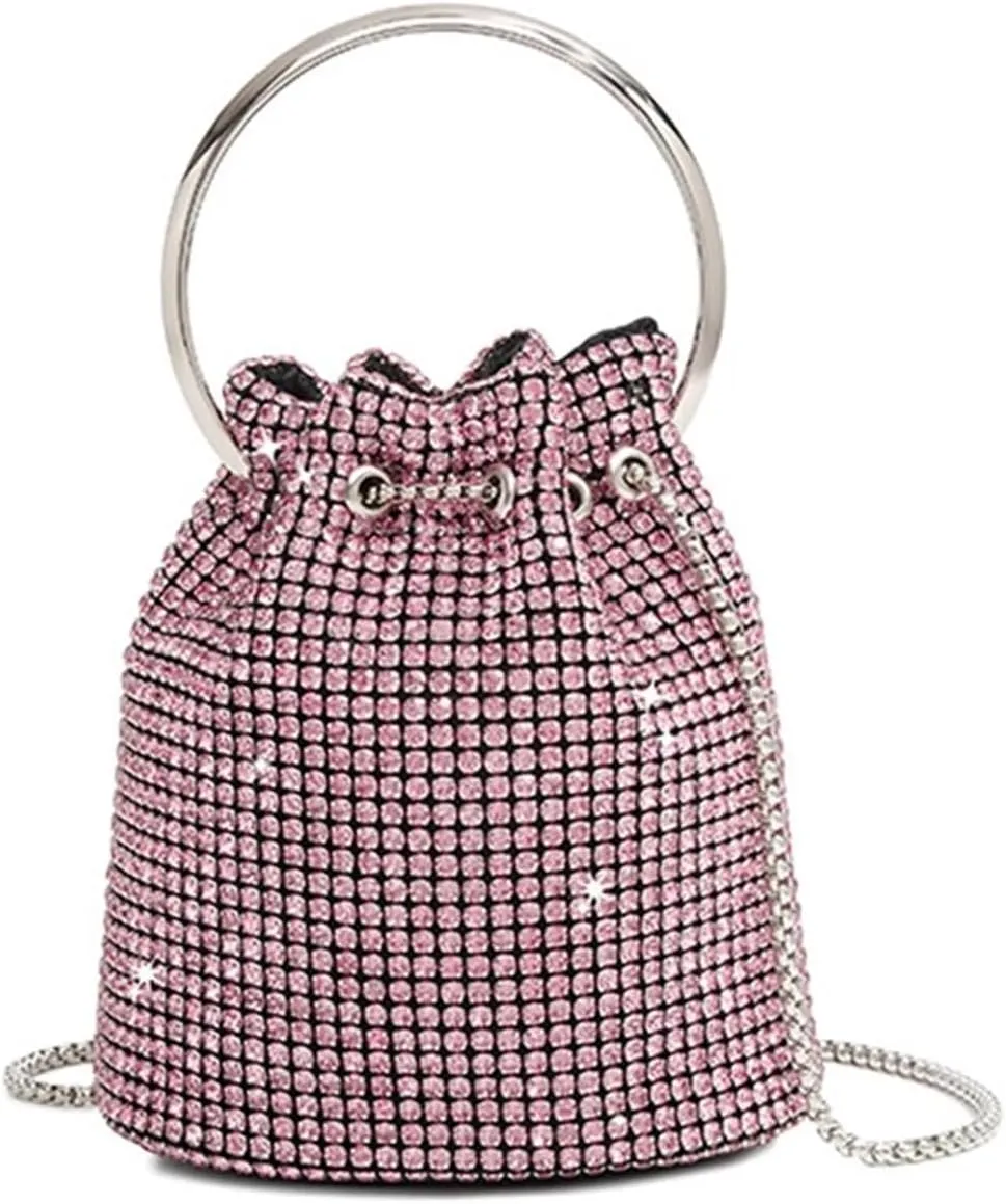 Rhinestone Bucket Bag Women Shoulder Handbag Bags Round Women Chain Shiny Crystal Clutch Purse Bag Rhinestones(Gold 2)