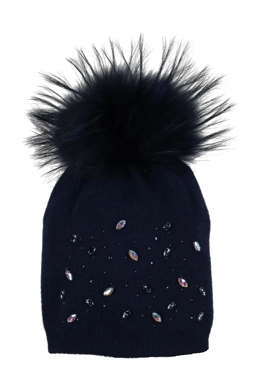 Rhinestone Embellished Hat (Snap On Pom Sold Separately)
