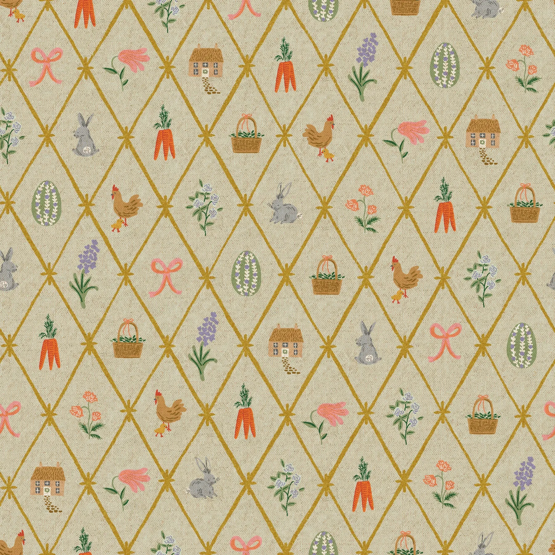 Rifle Paper Co. - Easter - Easter Lattice - Mint Canvas Metallic Fabric