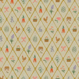 Rifle Paper Co. - Easter - Easter Lattice - Mint Canvas Metallic Fabric