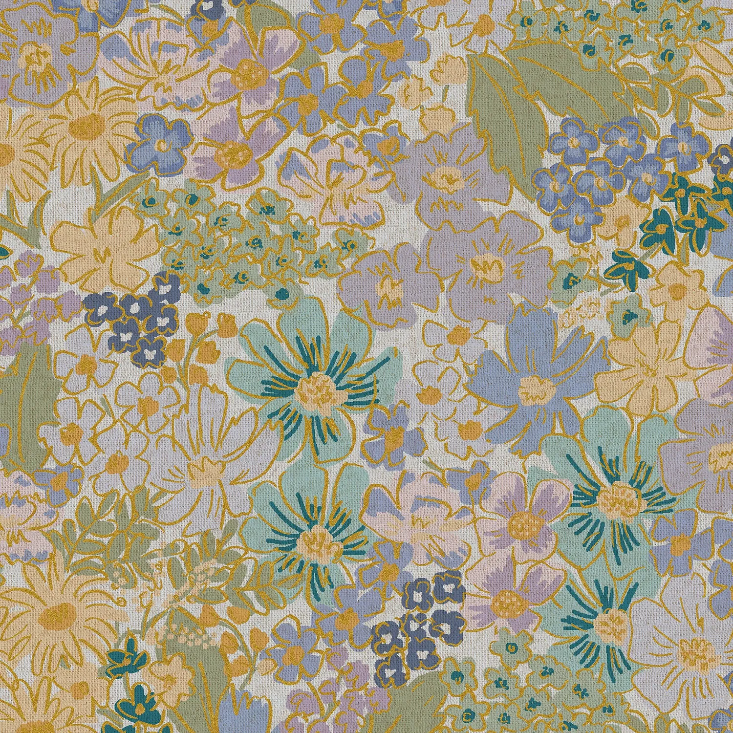 Rifle Paper Co. - English Rose - Mimi - Blue Canvas Metallic Fabric