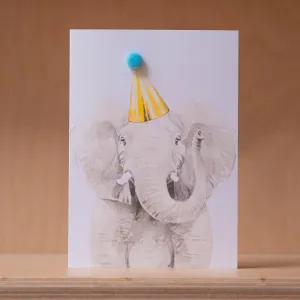 Robert James Hull, Pom Pom Party Elephant - Greetings Card