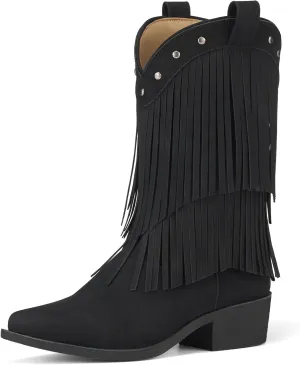 Rollda Girls Cowboy Boots with Tassel, Fringe Cowgirl Boots, Snip Toe, TPR Outsole, Kids Western Boots Stylish & Comfortable for All-Seasons, Toddler/Little Kid/Big Kid