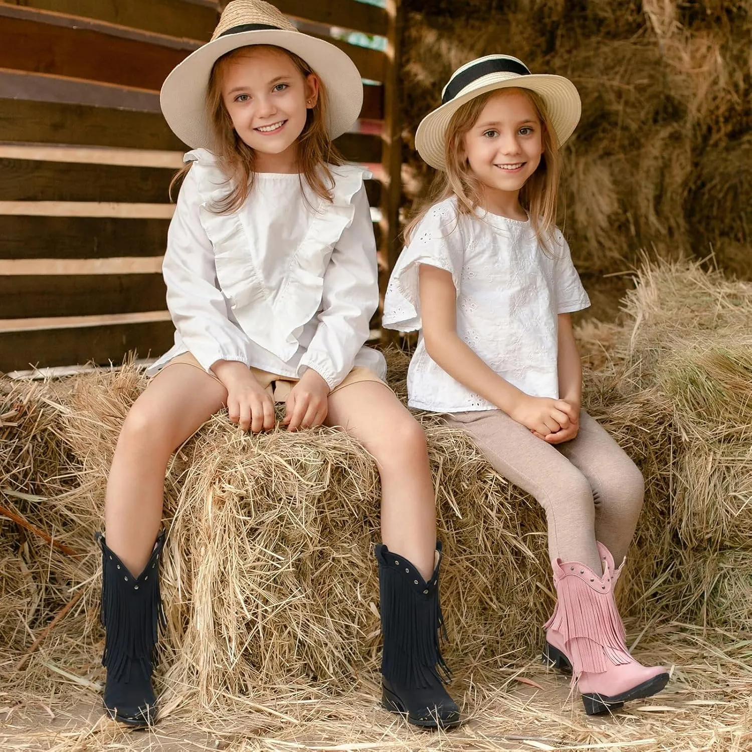 Rollda Girls Cowboy Boots with Tassel, Fringe Cowgirl Boots, Snip Toe, TPR Outsole, Kids Western Boots Stylish & Comfortable for All-Seasons, Toddler/Little Kid/Big Kid