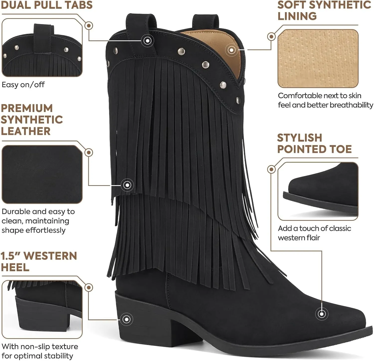 Rollda Girls Cowboy Boots with Tassel, Fringe Cowgirl Boots, Snip Toe, TPR Outsole, Kids Western Boots Stylish & Comfortable for All-Seasons, Toddler/Little Kid/Big Kid
