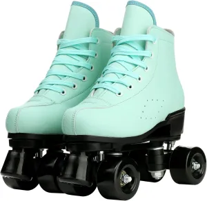 Roller Skates for Women and Men Cowhide High-Top Shoes Classic Double-Row Roller Skate Four-Wheel Roller Skates for Men Girls Unisex