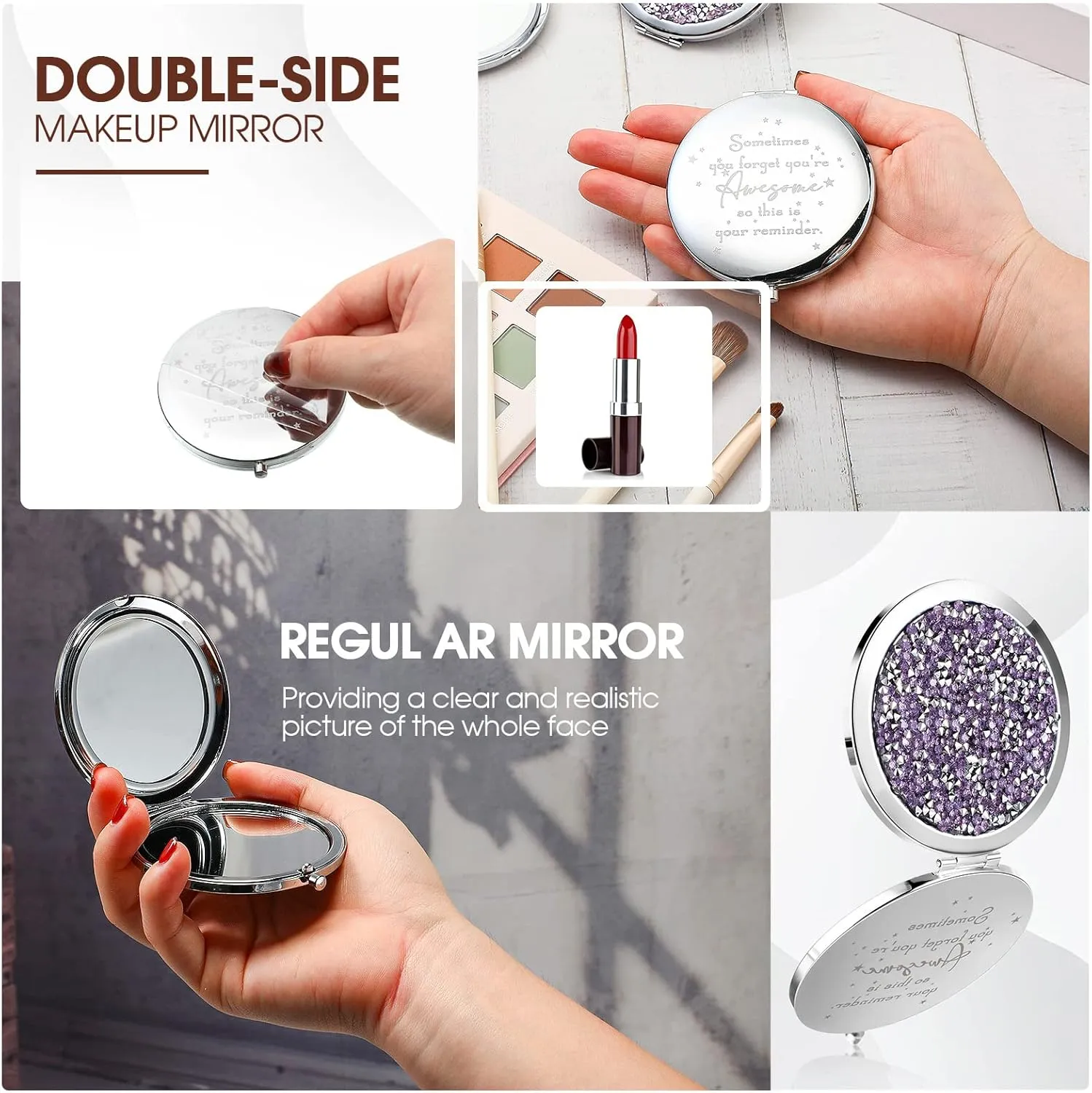 Roowest 30 Pcs Inspirational Compact Mirror Sometimes You Forget You're Awesome Appreciation Gifts for Women Mother's Day Party Favors Magnifying Pocket Mirror (Light Purple)