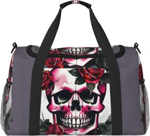 Rose Skull print Large Canvas Travel Duffel Bag Weekender Bags for Women Overnight Bag Carry On Tote Bag