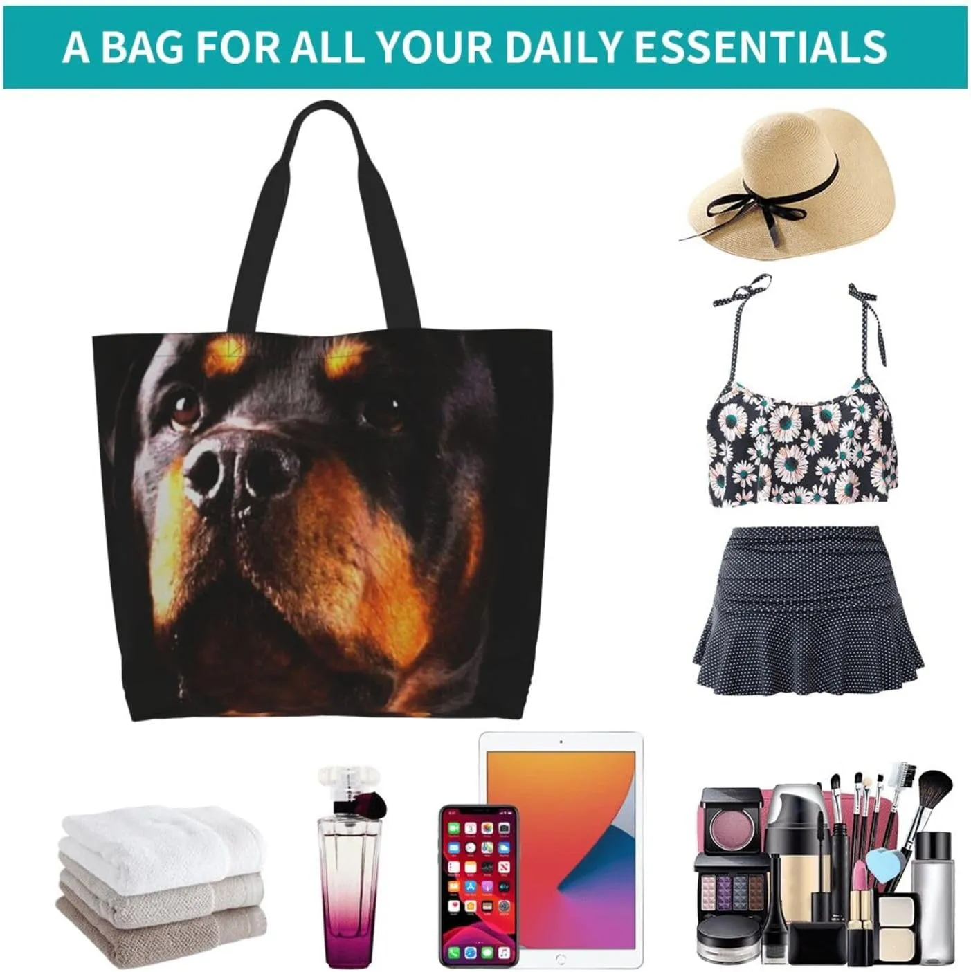 Rottweilers Dog in Ice Tote Bag Shopping Bag Portable Handbags Tote Shoulder Bucket Bags for Women