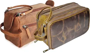 RUSTIC TOWN Quality Premium Leather Toiletry Bags Combo - The Best Masculine Travel Organizer Gift For Men Women